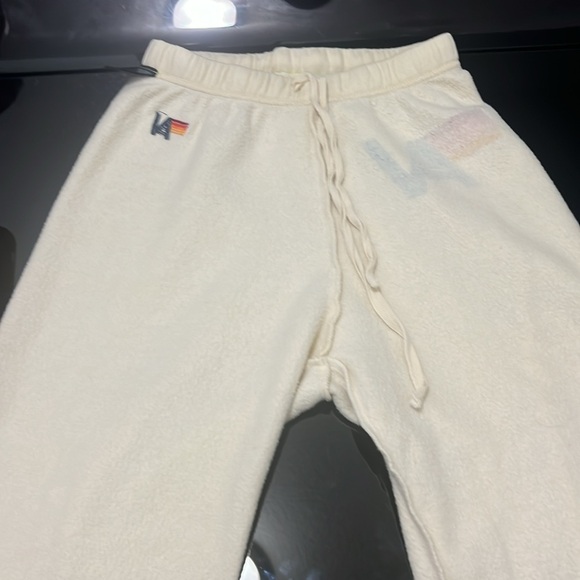 Aviator Nation Cream Sweatpants Elastic Waistband Drawstring Womens XS EUC - Picture 10 of 12